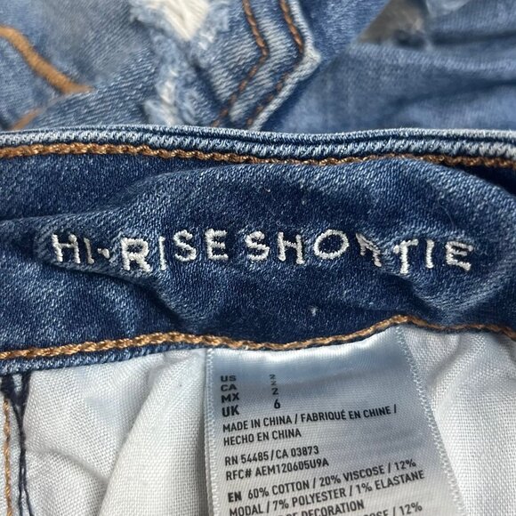 American Eagle Denim Shorts Size 2 Destroyed Hi Rise Shorties Super Stretch - Picture 8 of 13